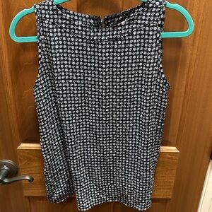 LOFT Blue and White Blouse with Rounded Neckline